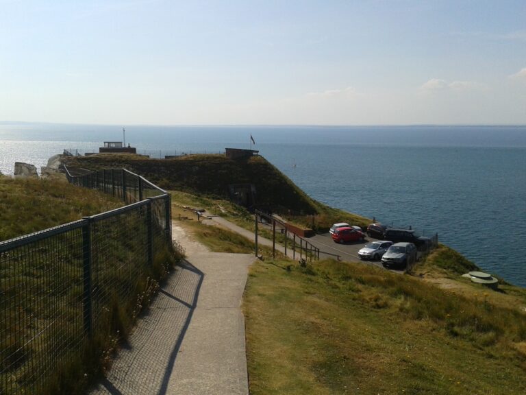 Buildings and coastal setting at the Needles Old Battery.