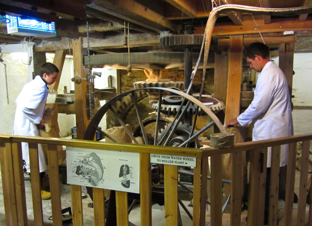 Machinery inside the working Calbourne Water Mill.