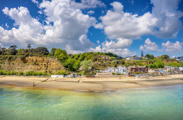 A warm summer view of Shanklin Beach on the Isle of Wight.
