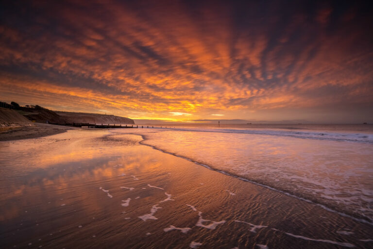 Sunrise over Yaverland Beach on the Isle of Wight.