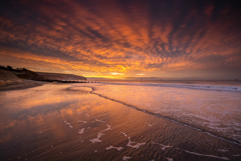 Sunrise over Yaverland Beach on the Isle of Wight.